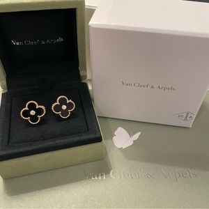 VAN CLEEF & ARPELS LIMITED EDITION DIAMOND & ONYX ALHAMBRA EARRINGS